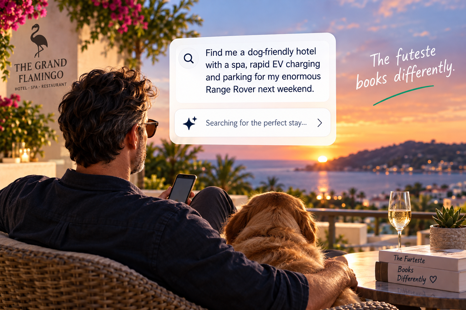 A future guest using AI to discover The Grand Flamingo