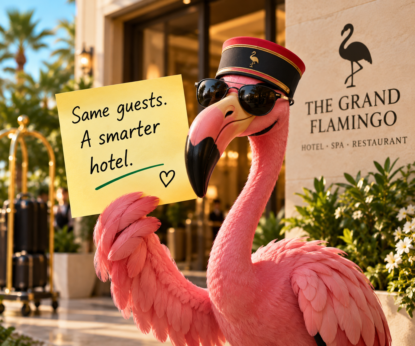 The Grand Flamingo’s playful hotel mascot